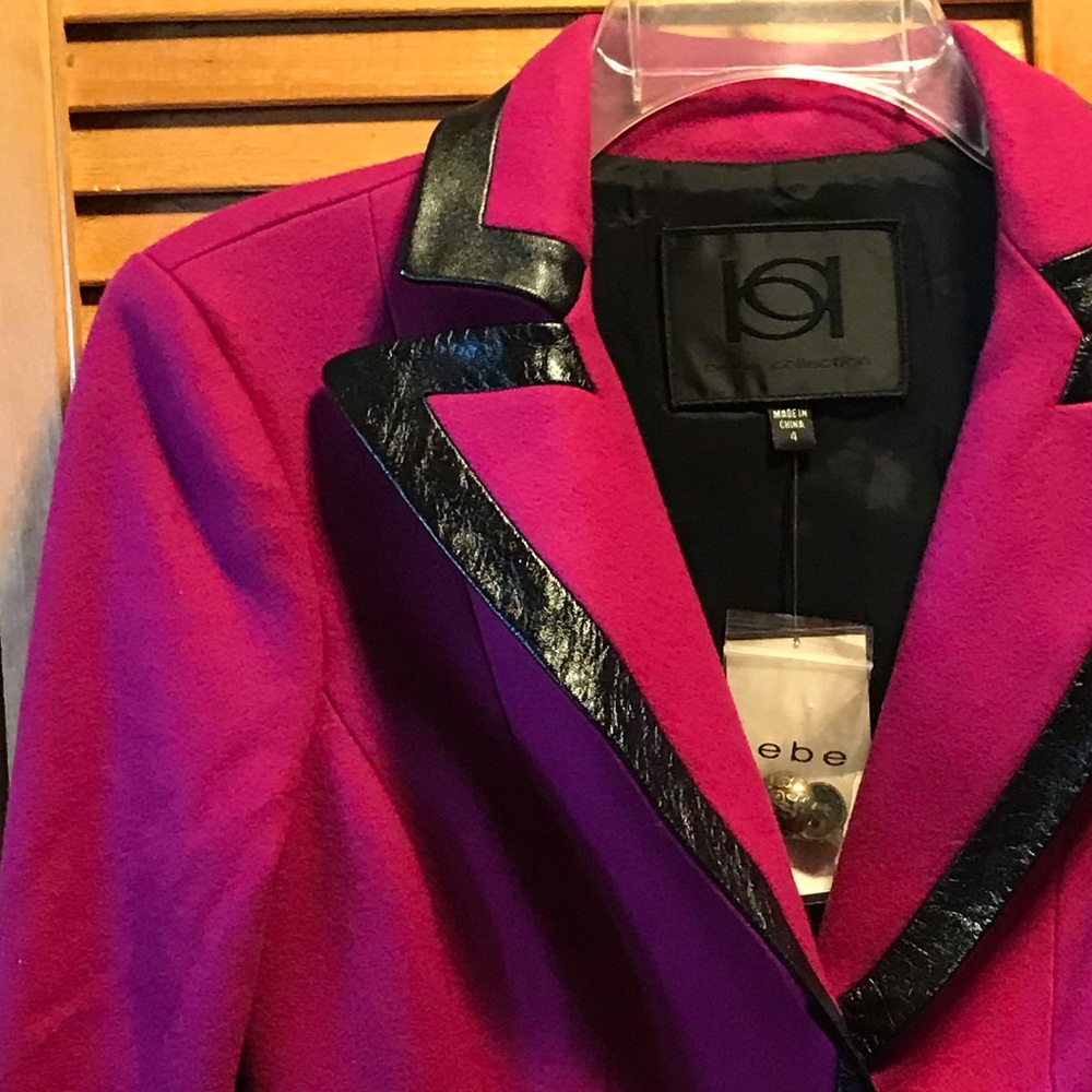 Bebe Raspberry Wool Blazer w/Faux Leather Jacket - Picture 5 of 13